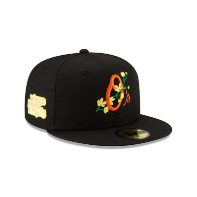 Black Baltimore Orioles Hat - New Era MLB Side Patch Bloom 59FIFTY Fitted Caps USA5043978